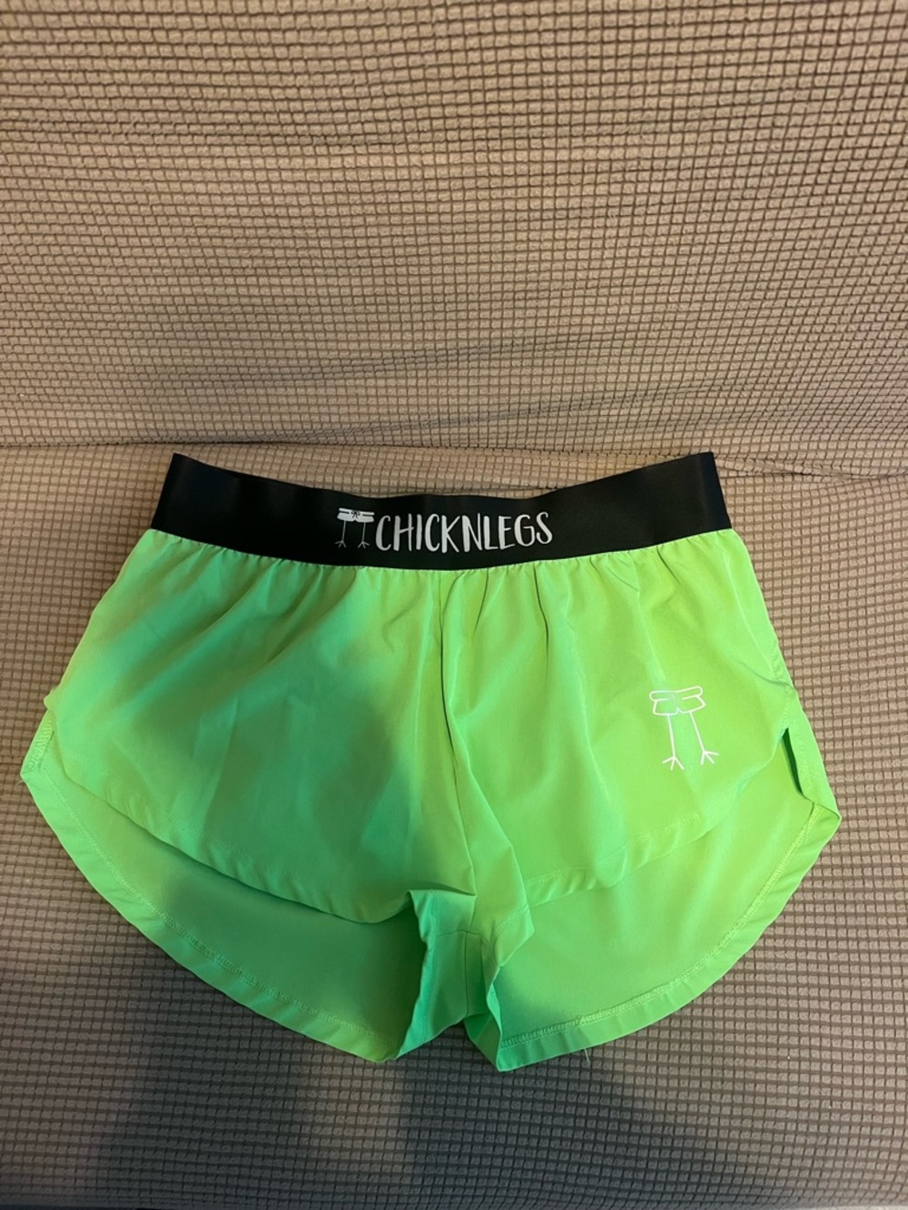 Chicknlegs Women's Neon Green 1.5” Split Running Shorts